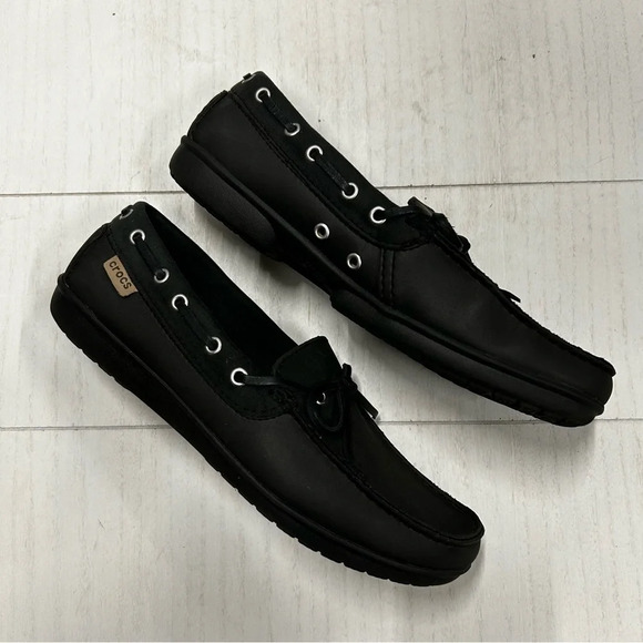 Crocs Women's 9 Wrap ColorLite Loafer Black Flats Moccasin Boat Shoes EUC - Picture 3 of 11